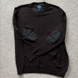 Cambridge Dry Goods Dark V-Neck Sweater with Elbow Patches